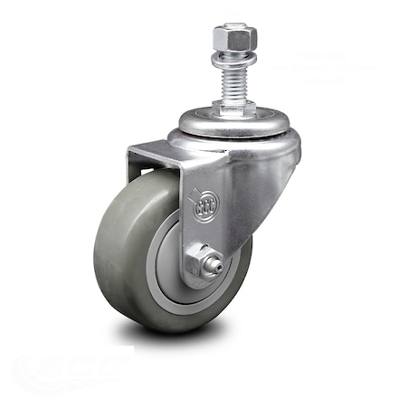 Service Caster 3.5 Inch Gray Polyurethane Wheel Swivel 12mm Threaded Stem Caster SCC SCC-TS20S3514-PPUB-M1215